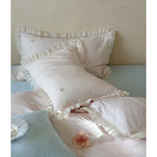 Bedding Set Cotton Percale Fine Stripe Ruffled Edges