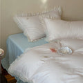 Bedding Set Cotton Percale Fine Stripe Ruffled Edges