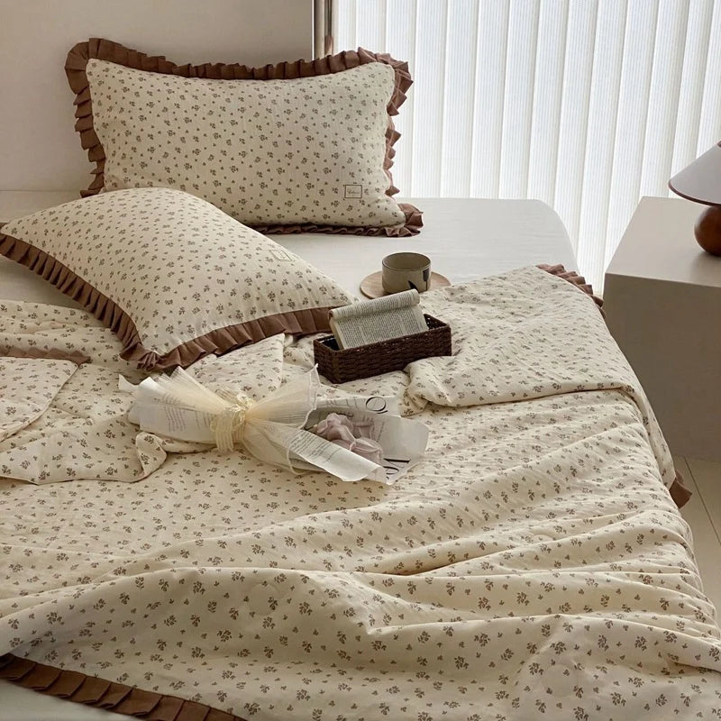 Bedding Set Cotton Percale Floral Print Gathered Frill