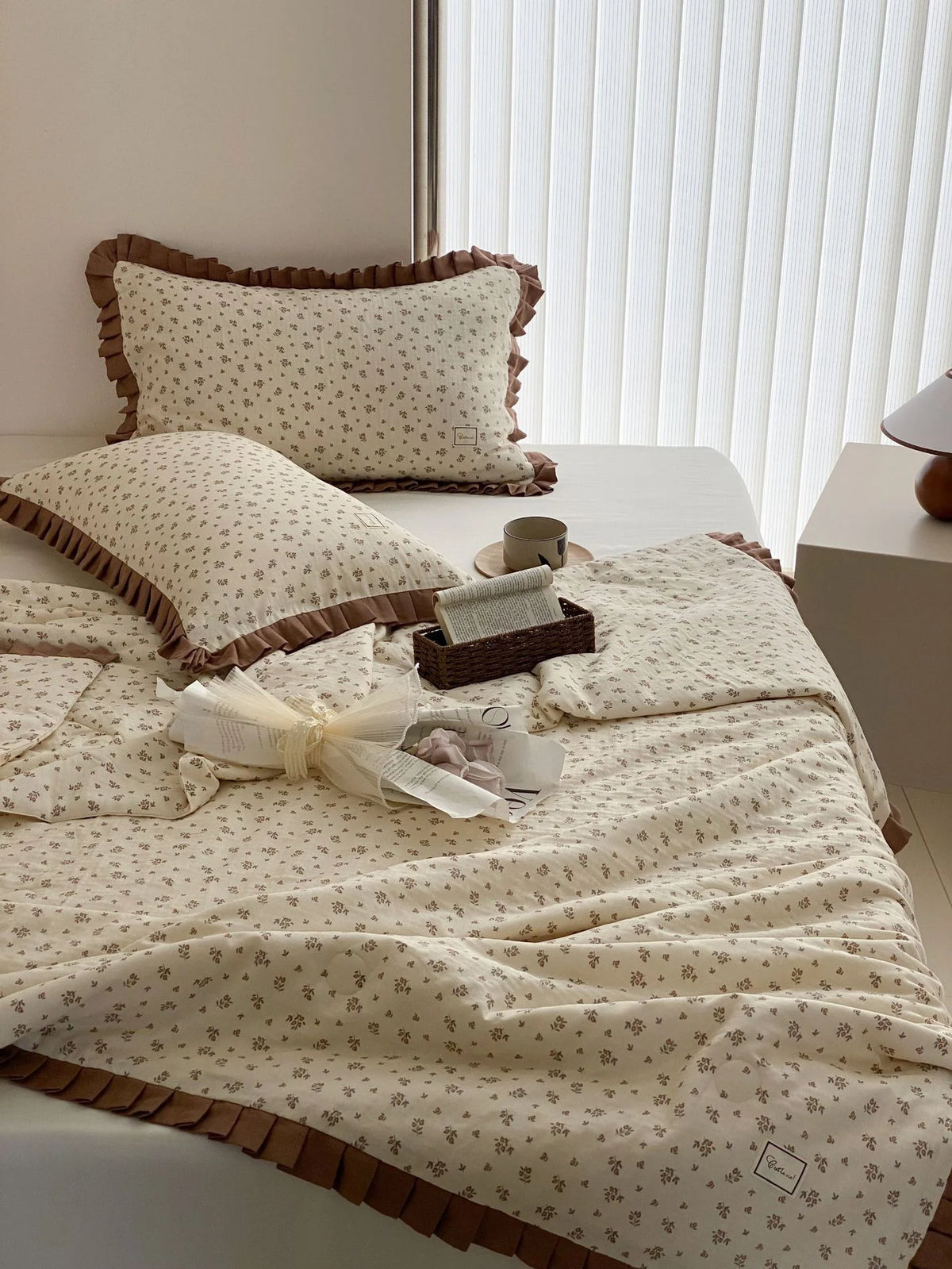 Bedding Set Cotton Percale Floral Print Gathered Frill