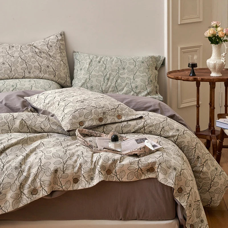 Bedding Set Cotton Percale Floral Woven Texture 4-Piece