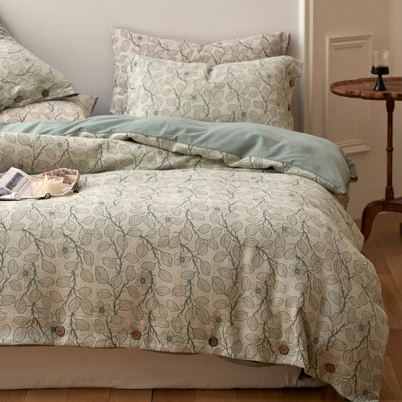 Bedding Set Cotton Percale Floral Woven Texture 4-Piece