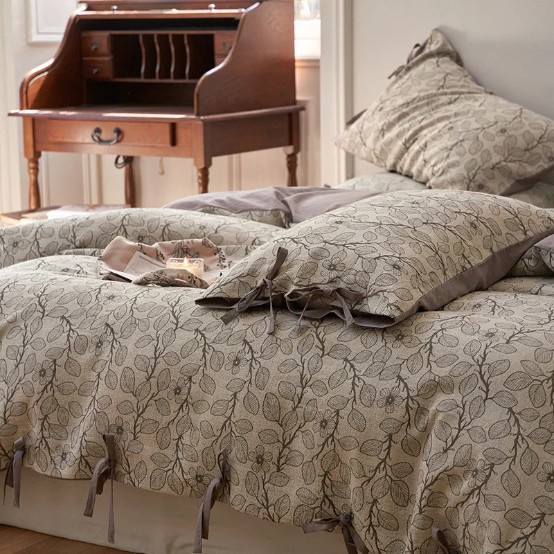 Bedding Set Cotton Percale Floral Woven Texture 4-Piece