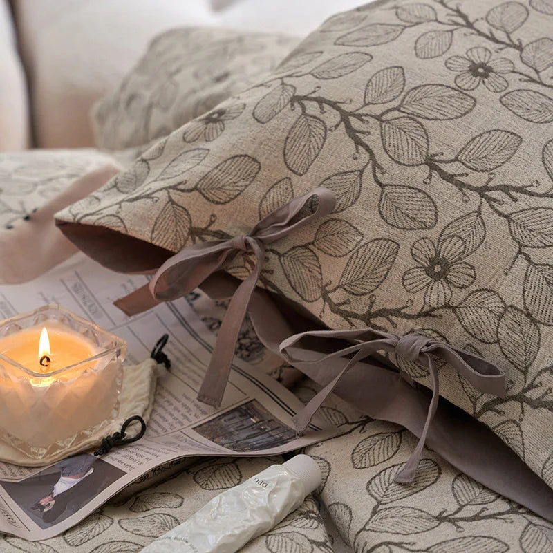 Bedding Set Cotton Percale Floral Woven Texture 4-Piece