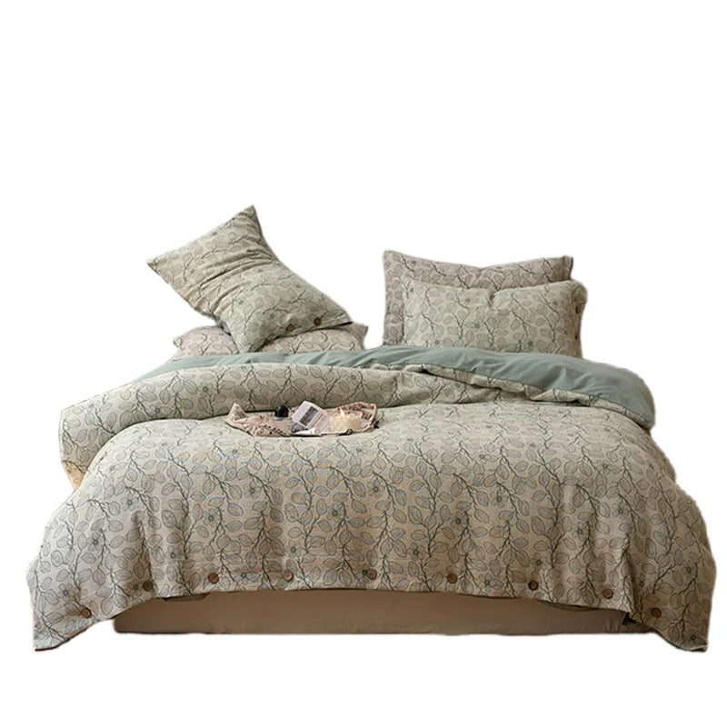 Bedding Set Cotton Percale Floral Woven Texture 4-Piece