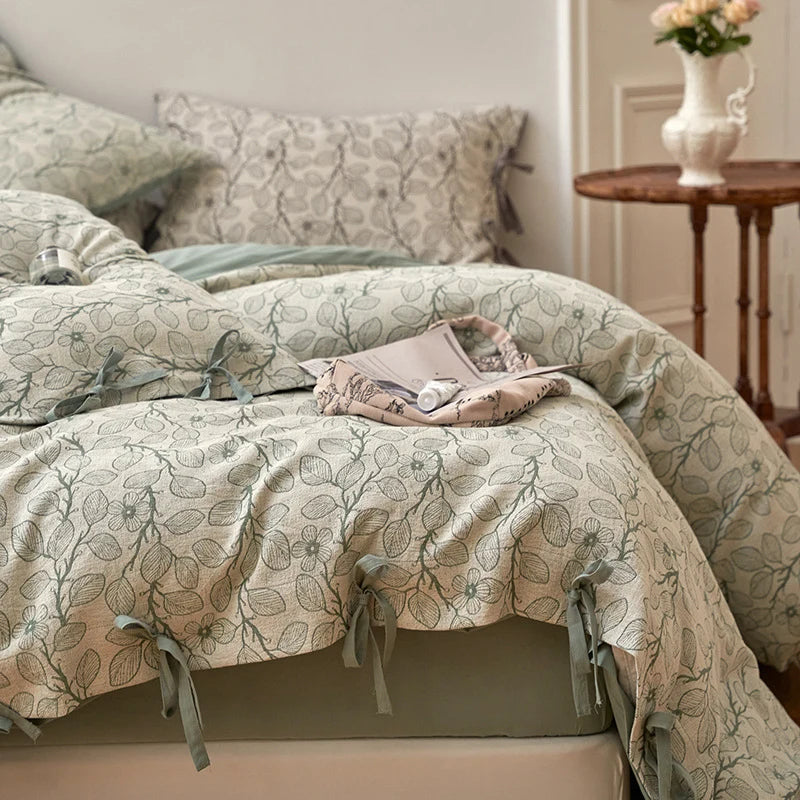 Bedding Set Cotton Percale Floral Woven Texture 4-Piece