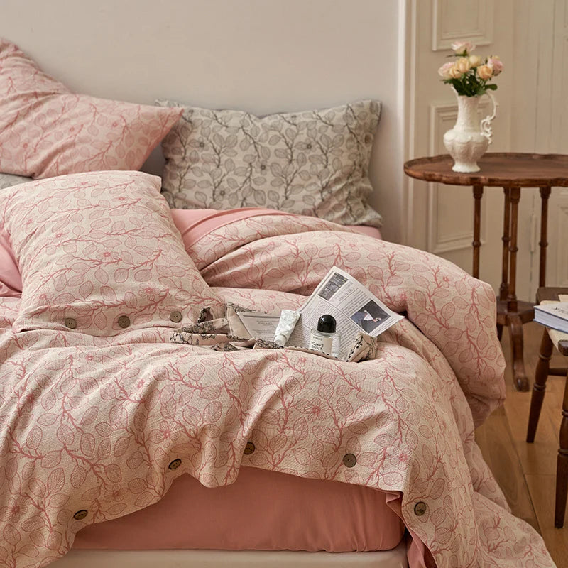 Bedding Set Cotton Percale Floral Woven Texture 4-Piece