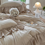 Bedding Set Cotton Percale Ruffled Flounce & Pompom