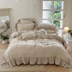 Bedding Set Cotton Percale Ruffled Flounce & Pompom