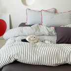 Bedding Set Cotton Percale Striped Contrasting Piping