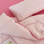 Bedding Set Cotton Percale Striped Contrasting Piping