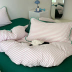 Bedding Set Cotton Percale Striped Contrasting Piping