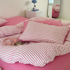 Bedding Set Cotton Percale Striped Contrasting Piping