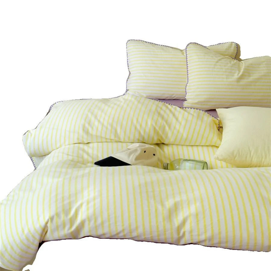 Bedding Set Cotton Percale Striped Contrasting Piping