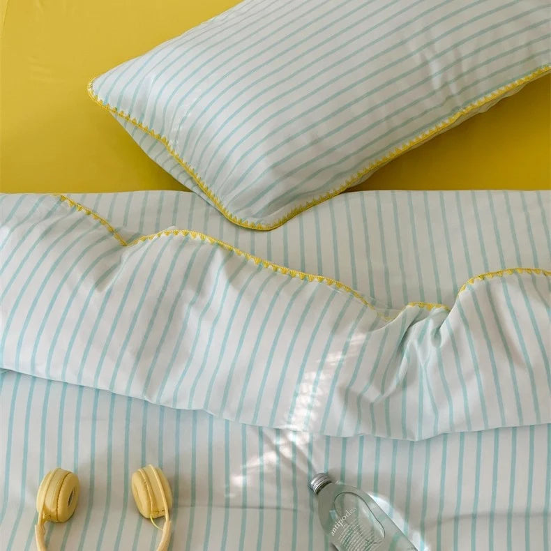 Bedding Set Cotton Percale Striped Contrasting Piping