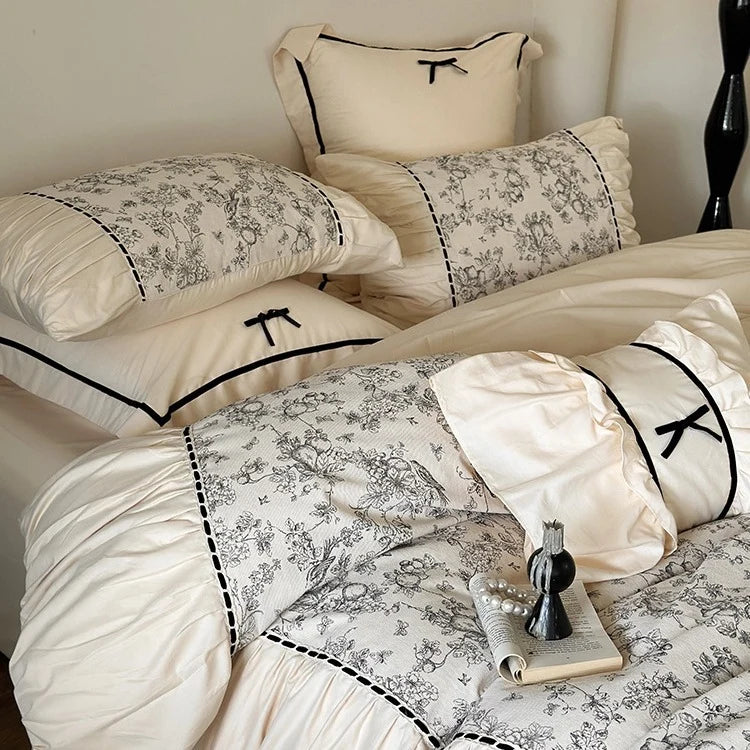 Bedding Set Cotton Percale Toile Print 4-Piece