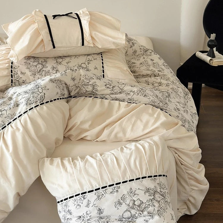 Bedding Set Cotton Percale Toile Print 4-Piece