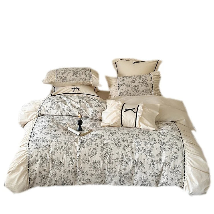 Bedding Set Cotton Percale Toile Print 4-Piece