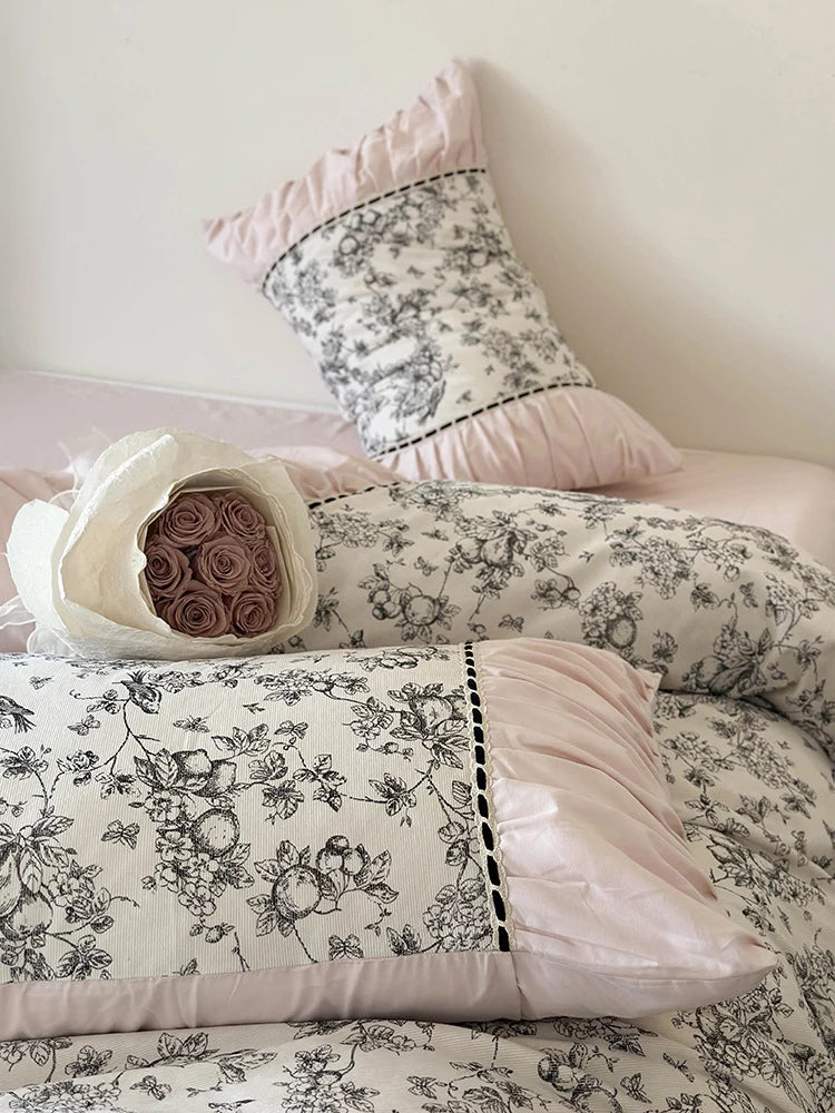 Bedding Set Cotton Percale Toile Print 4-Piece