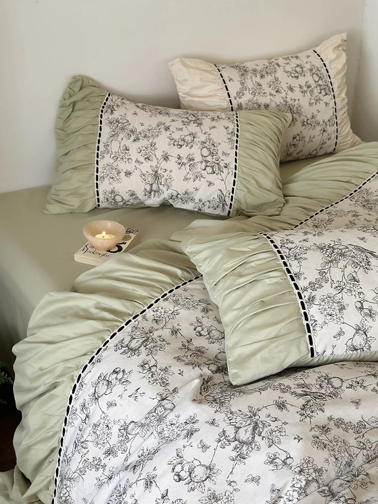 Bedding Set Cotton Percale Toile Print 4-Piece
