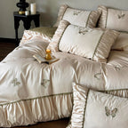 Bedding Set Cotton Satin 4-Piece Embroidered Butterflies