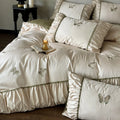 Bedding Set Cotton Satin 4-Piece Embroidered Butterflies