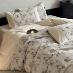 Bedding Set Cotton Satin Bamboo Leaf Print Machine Washable
