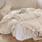 Bedding Set Cotton Satin Blend Ruffled & Lace Trim
