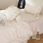 Bedding Set Cotton Satin Blend Ruffled & Lace Trim