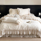 Bedding Set Cotton Satin Blend Ruffled & Lace Trim