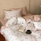 Bedding Set Cotton Satin Botanical Print Contrasting Edge