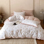 Bedding Set Cotton Satin Botanical Print Contrasting Edge