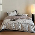 Bedding Set Cotton Satin Botanical Print Contrasting Edge