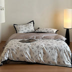 Bedding Set Cotton Satin Botanical Print Contrasting Edge