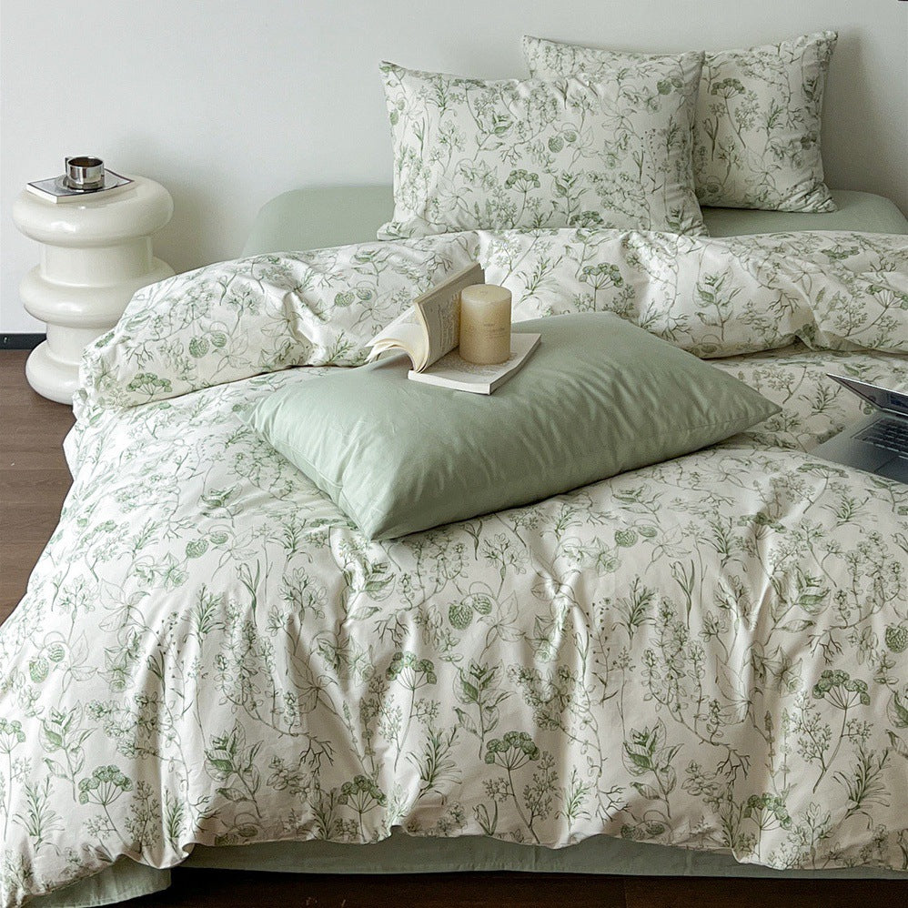 Bedding Set Cotton Satin Botanical Sketch 4 Piece
