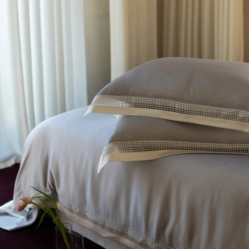 Bedding Set Cotton Satin Breathable Ajour Trim