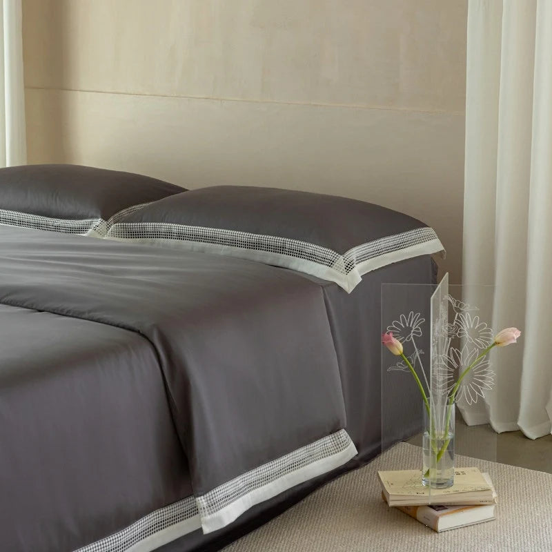 Bedding Set Cotton Satin Breathable Ajour Trim