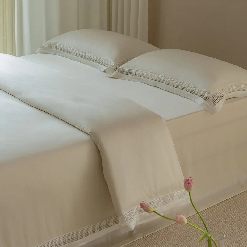 Bedding Set Cotton Satin Breathable Ajour Trim