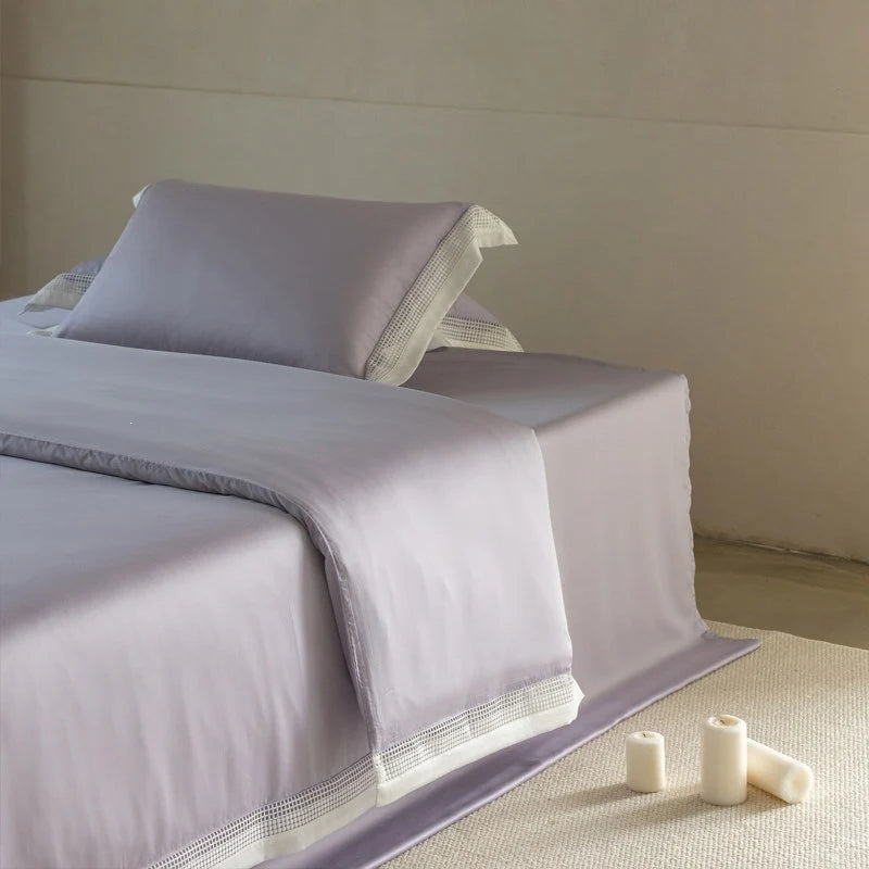 Bedding Set Cotton Satin Breathable Ajour Trim