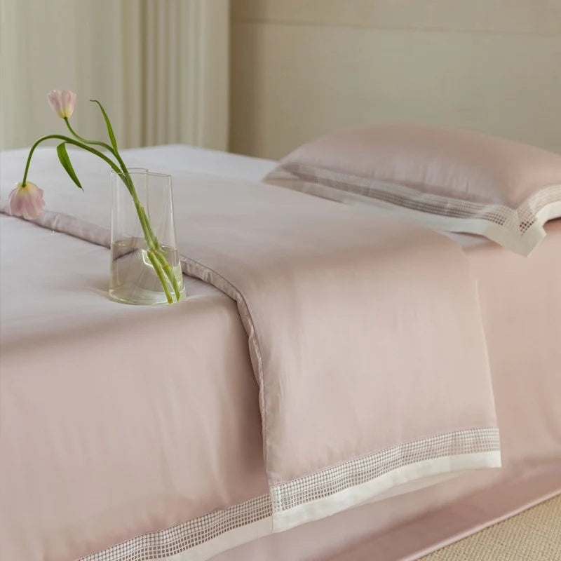 Bedding Set Cotton Satin Breathable Ajour Trim