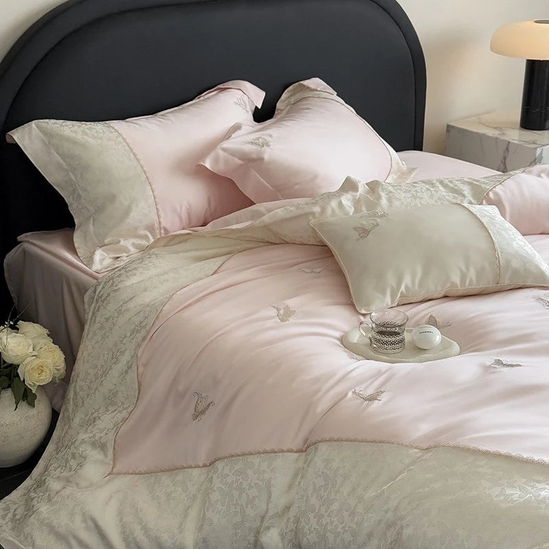 Bedding Set Cotton Satin Breathable Butterfly Embroidery