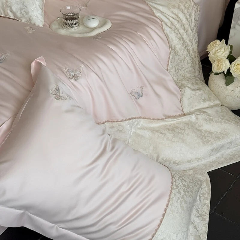 Bedding Set Cotton Satin Breathable Butterfly Embroidery