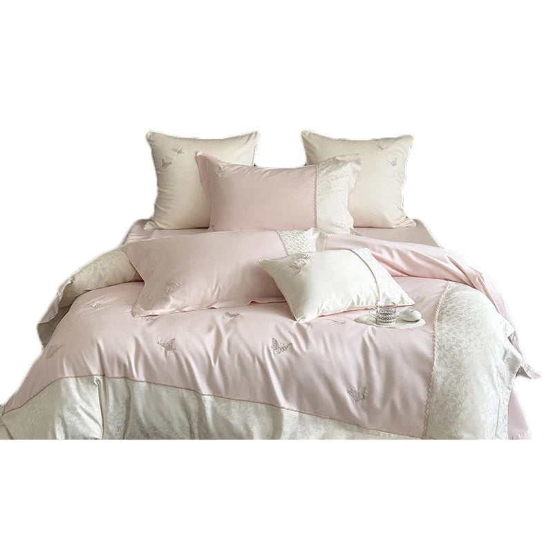 Bedding Set Cotton Satin Breathable Butterfly Embroidery