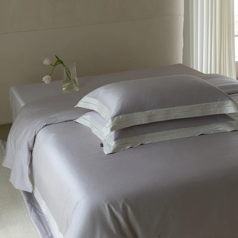 Bedding Set Cotton Satin Breathable Linen Trim