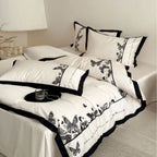 Bedding Set Cotton Satin Butterfly Embroidery & Contrasting Piping