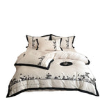 Bedding Set Cotton Satin Butterfly Embroidery & Contrasting Piping