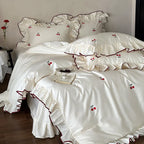Bedding Set Cotton Satin Cherry Embroidery 4-Piece