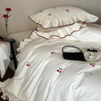 Bedding Set Cotton Satin Cherry Embroidery 4-Piece