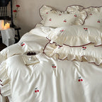 Bedding Set Cotton Satin Cherry Embroidery 4-Piece