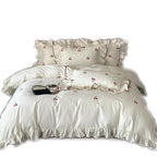 Bedding Set Cotton Satin Cherry Embroidery 4-Piece